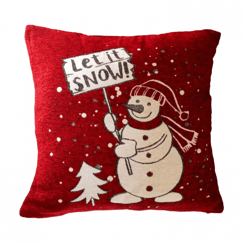 Red Frosty Snowman Let it Snow Cushion Size 45 x 45 cm