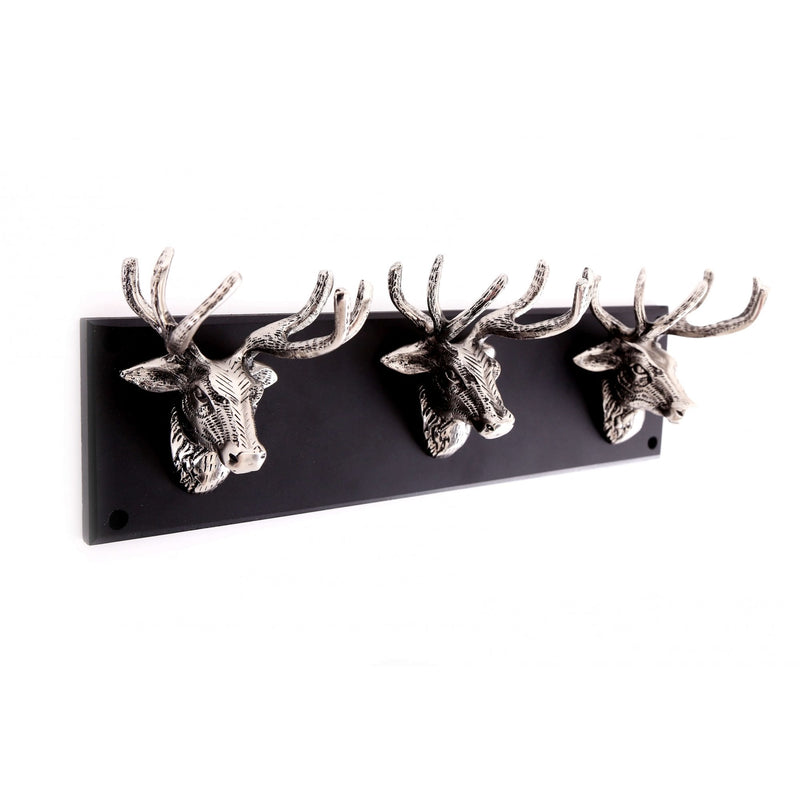 Triple Stag Head on Wooden Base