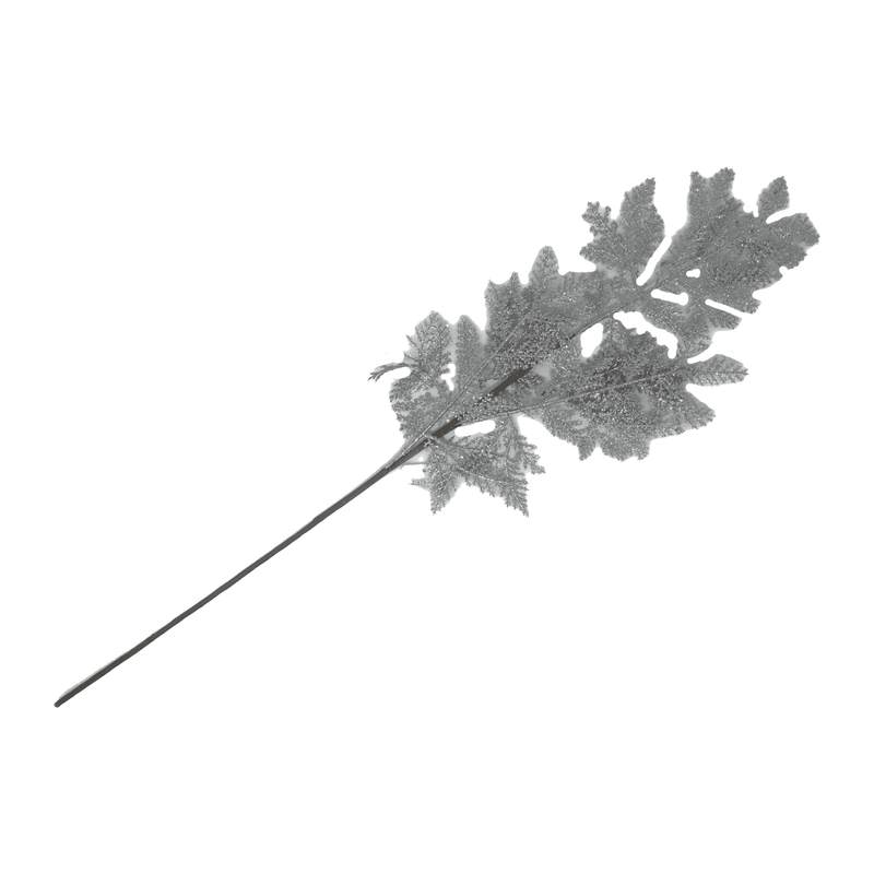 Large Glittered Branch Stem Pick Christmas Decoration - Silver