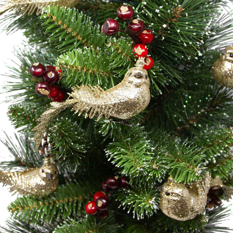 Christmas Sparkle Pack of 3 Glitter Feathered Birds Large in Champagne