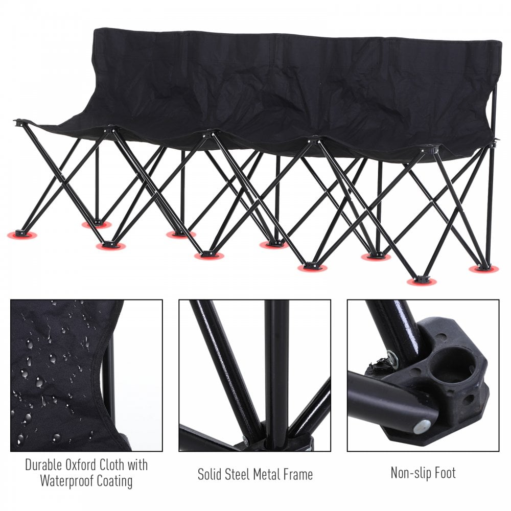 4 Seater Folding Camping Chair with Cooler Bag Black