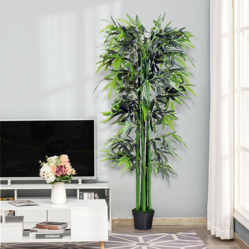 Outsunny 1.8 m Artificial Bamboo Plant with Pot - Green/Black