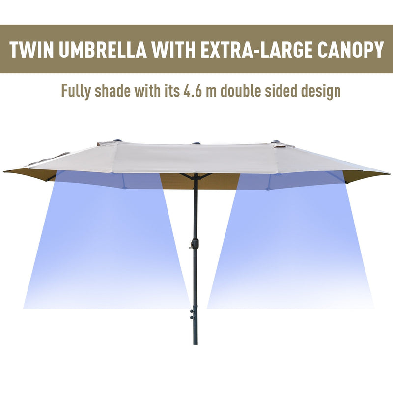 Outsunny Double Sided Umbrella Parasol with Cross Base  4.6 m - Khaki