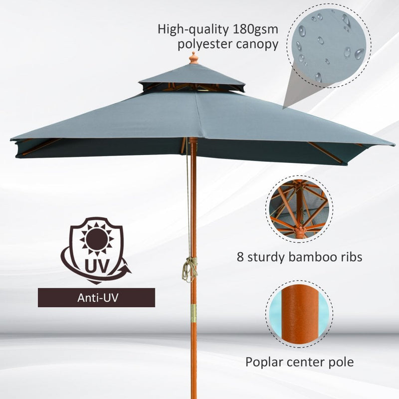 Oasis 3 m x 3 m Double Tier Wooden Umbrella Parasol - Dark Grey