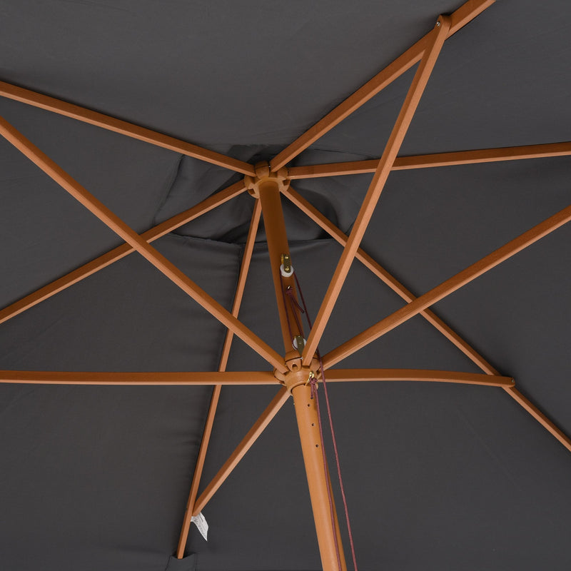 Outsunny 2.5 m Square Wood Umbrella Parasol - Dark Grey