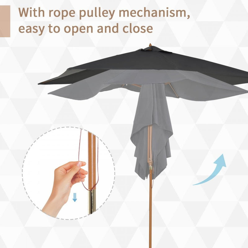 Outsunny 2.5 m Square Wood Umbrella Parasol - Dark Grey