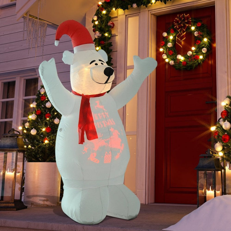 HOMCOM Christmas Time 6ft Inflatable Bear Decoration W/LED Lights, Polyester-Multicolour