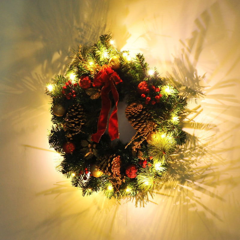 Christmas Time Pre-Lit Artificial Christmas Door Wreath, 60 cm Diameter