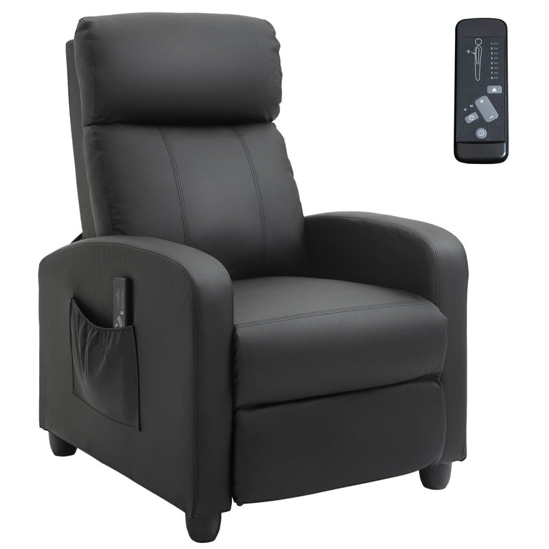 Recliner Black Sofa Chair PU Leather Massage Armcair w/ Footrest and Remote Control for Living Room, Bedroom, Home Theatre