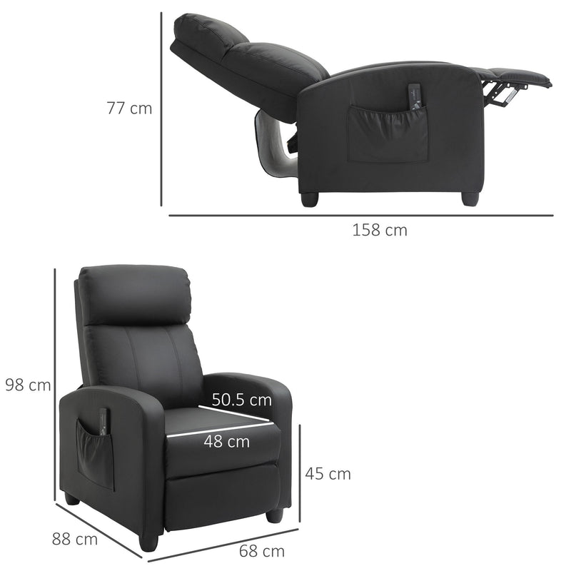 Recliner Black Sofa Chair PU Leather Massage Armcair w/ Footrest and Remote Control for Living Room, Bedroom, Home Theatre