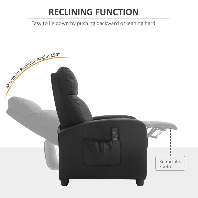 Recliner Black Sofa Chair PU Leather Massage Armcair w/ Footrest and Remote Control for Living Room, Bedroom, Home Theatre