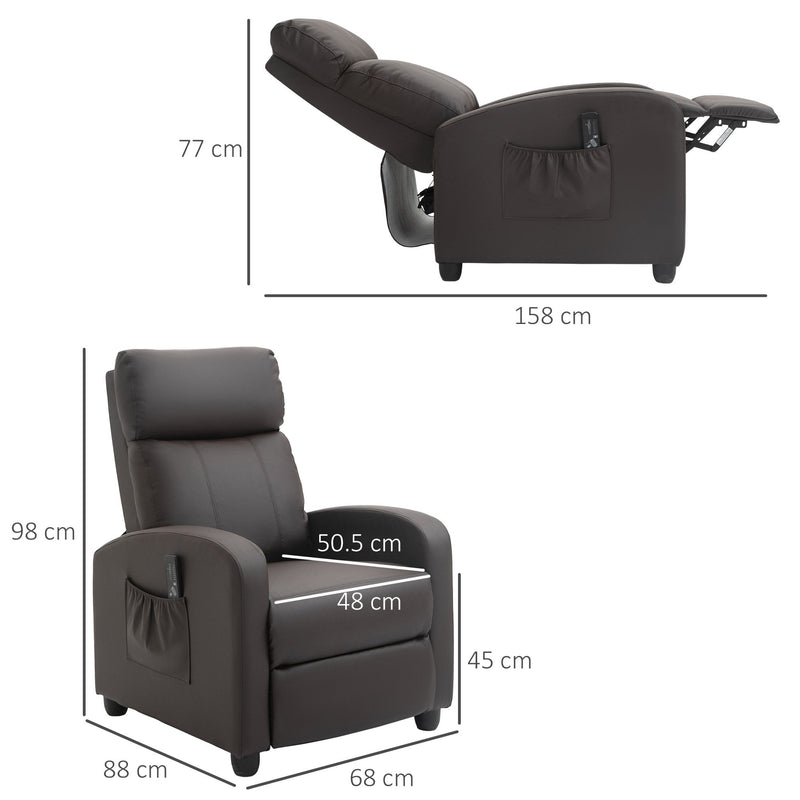 Recliner Sofa Chair PU Leather Massage Armchair w/ Footrest and Remote Control for Living Room, Bedroom, Home Theatre