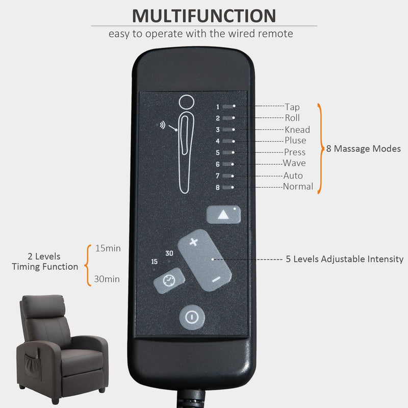 Recliner Sofa Chair PU Leather Massage Armchair w/ Footrest and Remote Control for Living Room, Bedroom, Home Theatre