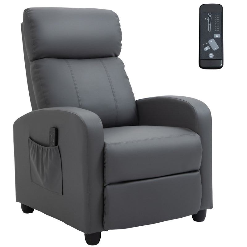 Recliner Sofa Chair PU Leather Massage Armcair w/ Footrest and Remote Control for Living Room, Bedroom, Home Theater, Grey Control