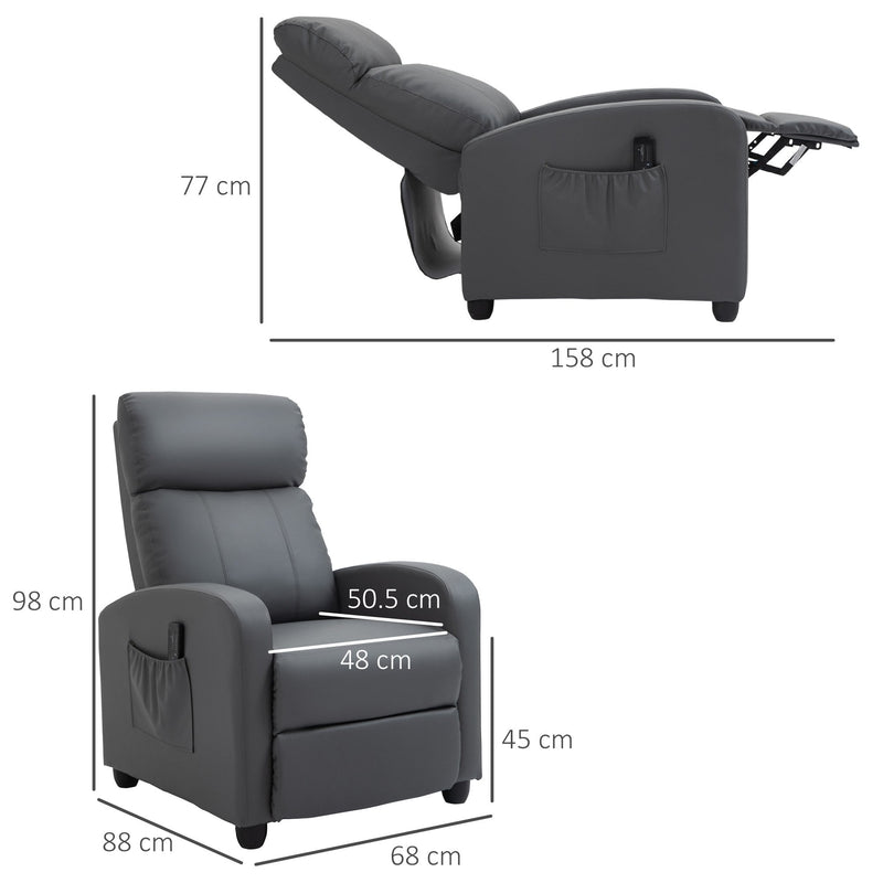 Recliner Sofa Chair PU Leather Massage Armcair w/ Footrest and Remote Control for Living Room, Bedroom, Home Theater, Grey Control