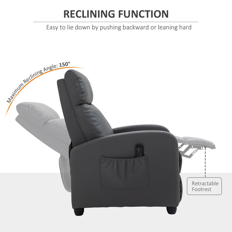 Recliner Sofa Chair PU Leather Massage Armcair w/ Footrest and Remote Control for Living Room, Bedroom, Home Theater, Grey Control