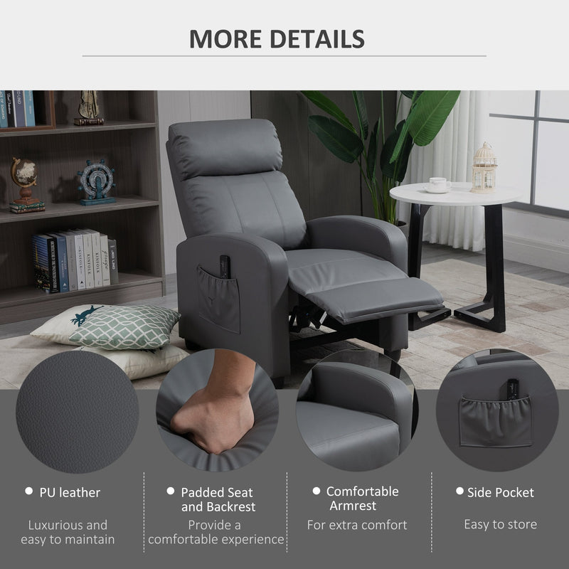 Recliner Sofa Chair PU Leather Massage Armcair w/ Footrest and Remote Control for Living Room, Bedroom, Home Theater, Grey Control