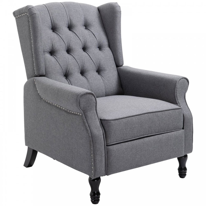 160 Reclining Armchair Single Sofa Chair w/ Retractable Footrest in Linen Light Grey