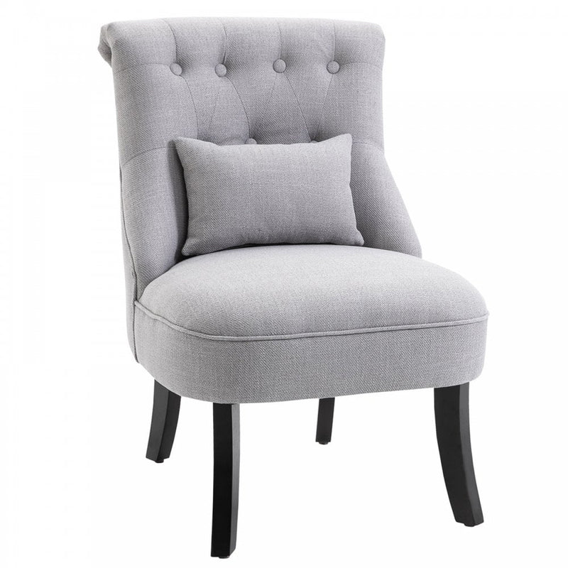 Solid Rubber Wood Tufted Single Sofa Chair with Pillow Grey