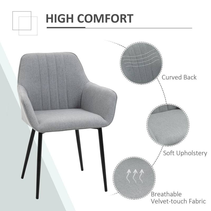 HOMCOM Dining Chairs Linen Fabric Accent Chairs Metal Legs, Set of 2 Light Grey