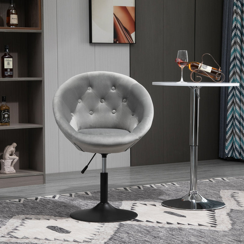 Dining Height Bar Stool Velvet-Touch Tufted Fabric Adjustable Height - Grey