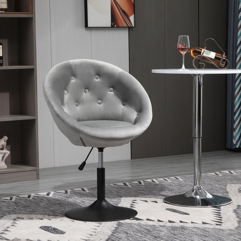 Dining Height Bar Stool Velvet-Touch Tufted Fabric Adjustable Height - Grey