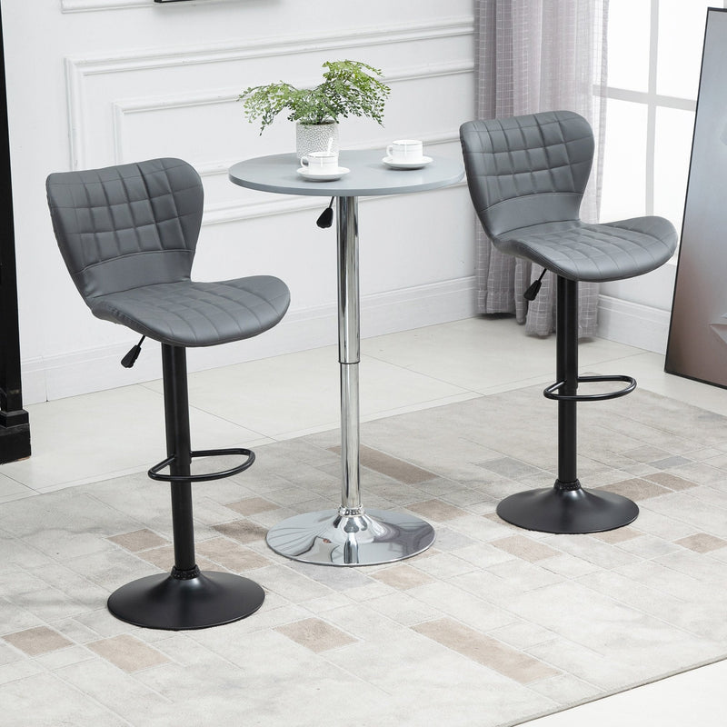 Bar Stools Set of 2 Adjustable Height Swivel Bar Chairs in PU Leather with Backrest & Footrest, Grey Footrest