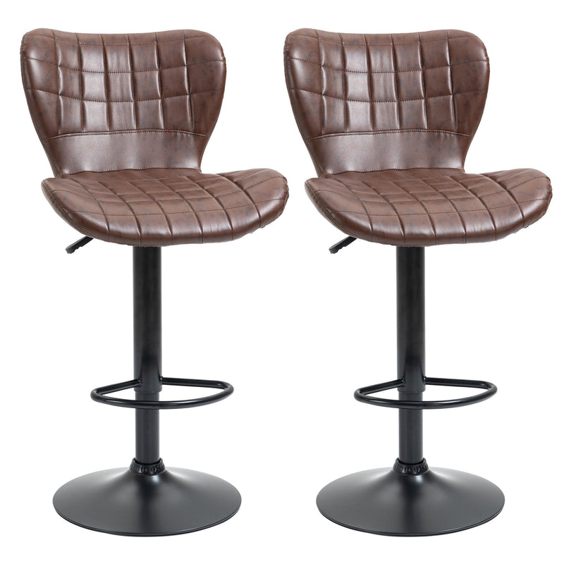 Bar Stools Set of 2 Adjustable Height Swivel Bar Chairs in PU Leather with Backrest & Footrest, Brown Footrest