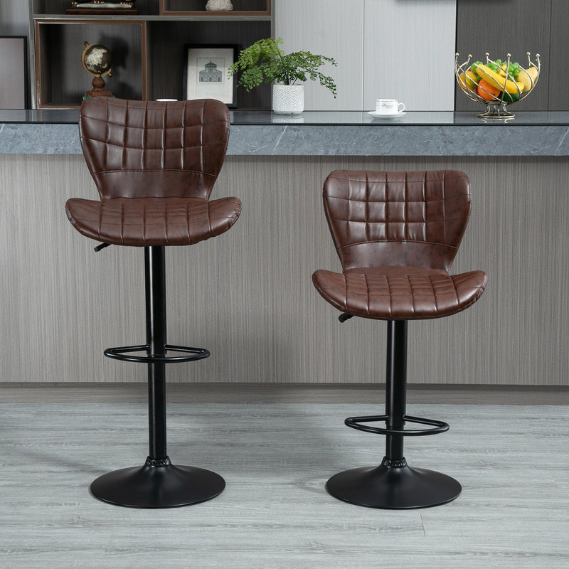 Bar Stools Set of 2 Adjustable Height Swivel Bar Chairs in PU Leather with Backrest & Footrest, Brown Footrest