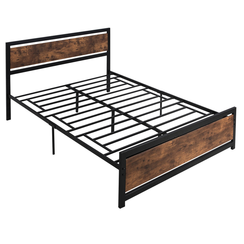 Kingsize Bed Frame with Headboard & Footboard, Strong Slat Support Twin Size Metal Bed w/ Underbed Storage Space, No Box Spring Needed, 160x208x103cm Headboard, Needed