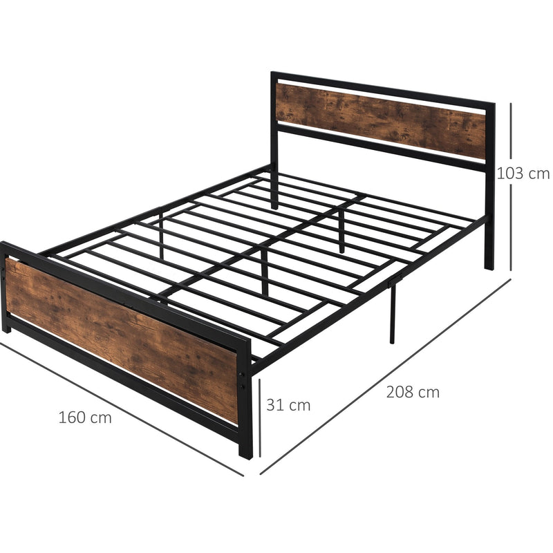 Kingsize Bed Frame with Headboard & Footboard, Strong Slat Support Twin Size Metal Bed w/ Underbed Storage Space, No Box Spring Needed, 160x208x103cm Headboard, Needed