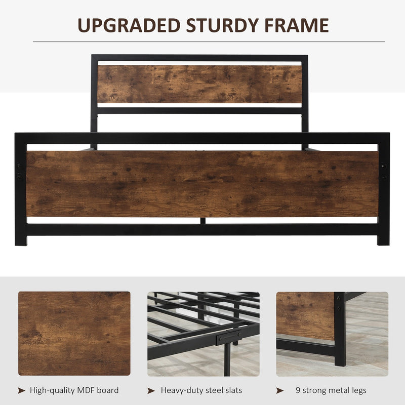 Kingsize Bed Frame with Headboard & Footboard, Strong Slat Support Twin Size Metal Bed w/ Underbed Storage Space, No Box Spring Needed, 160x208x103cm Headboard, Needed