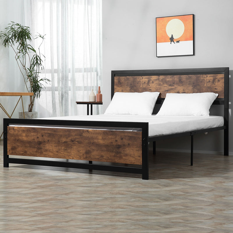 Kingsize Bed Frame with Headboard & Footboard, Strong Slat Support Twin Size Metal Bed w/ Underbed Storage Space, No Box Spring Needed, 160x208x103cm Headboard, Needed