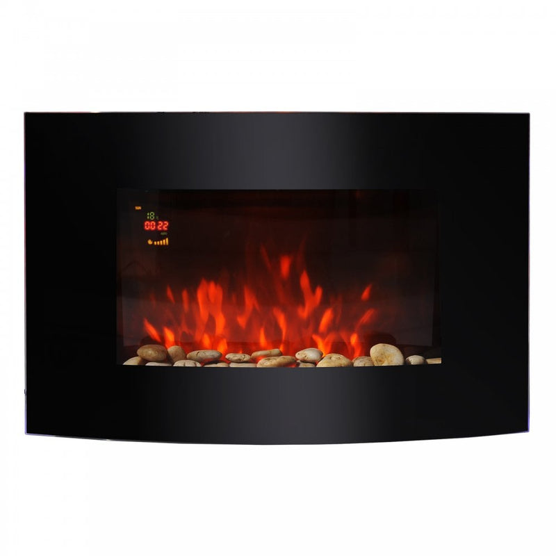 HOMCOM LED Curved Glass Electric Wall Mounted Fire Place 7 Colour Side Lights Slimline Plasma Fan Heater Backlit Back