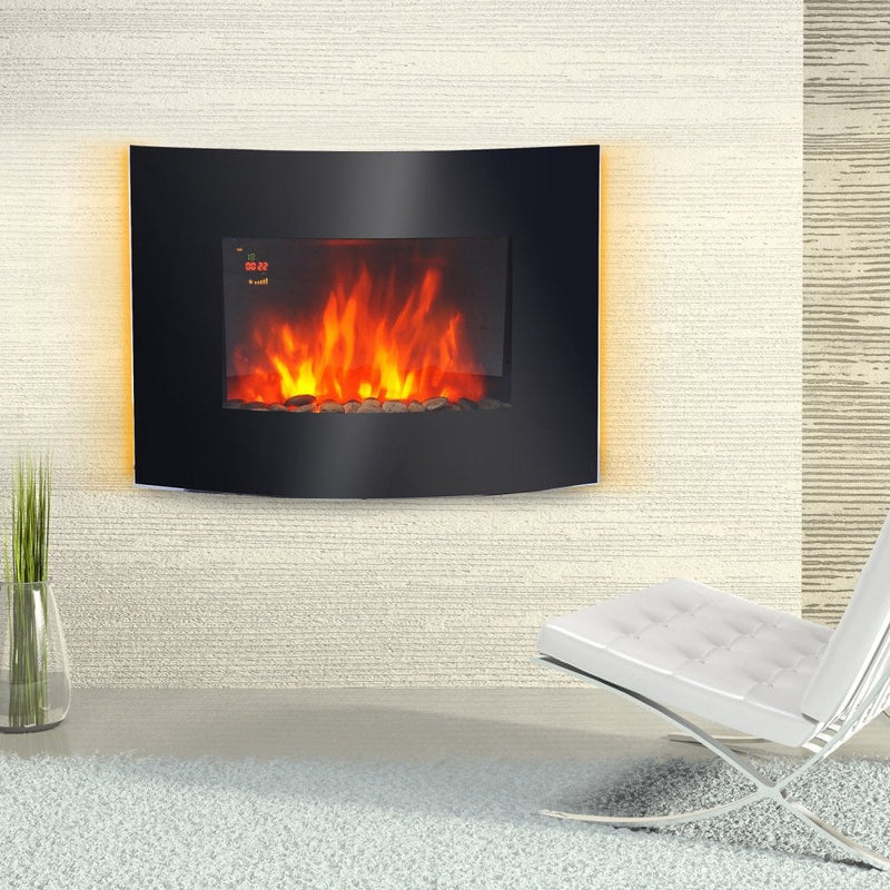 HOMCOM Electric Wall Mounted Fire Place Slimline Plasma Fan Heater Backlit 900/1800W