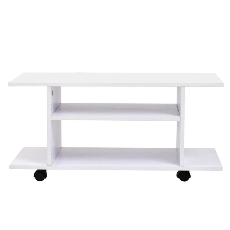 TV Stand Bookshelf Cabinet Modern 3 Tier shelf Storage Shelves Table Wheels in White