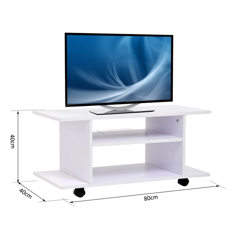 TV Stand Bookshelf Cabinet Modern 3 Tier shelf Storage Shelves Table Wheels in White