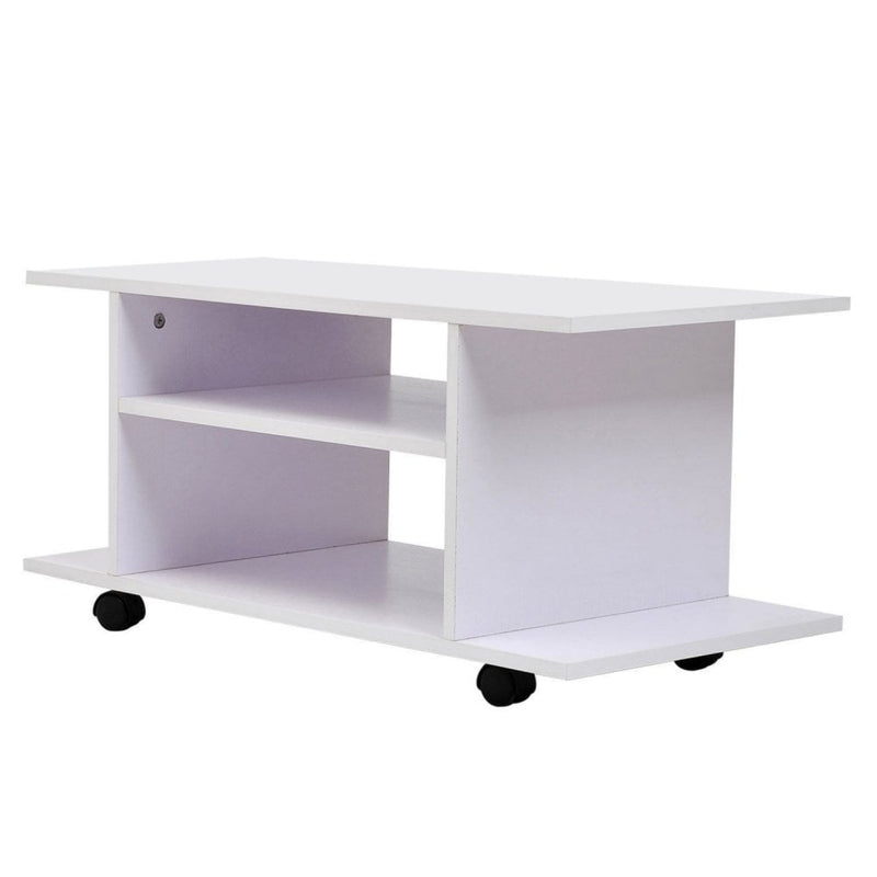 TV Stand Bookshelf Cabinet Modern 3 Tier shelf Storage Shelves Table Wheels in White