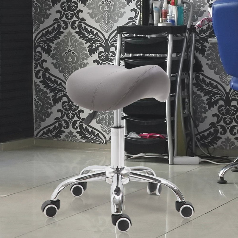 HOMCOM Faux Leather Height Adjustable Cosmetic Saddle Stool - Grey