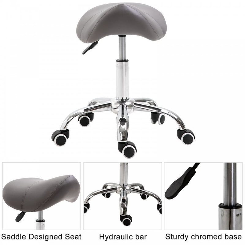 HOMCOM Faux Leather Height Adjustable Cosmetic Saddle Stool - Grey