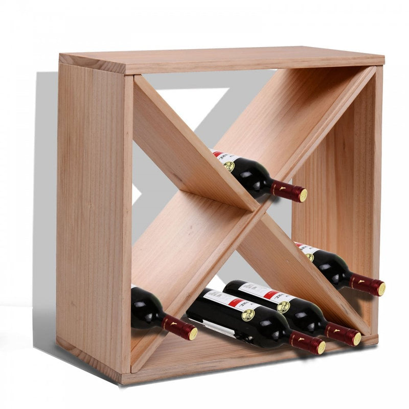 Wooden 24 Bottles Wine Rack Tabletop Storage Holder Stand Cube Champagne Stack