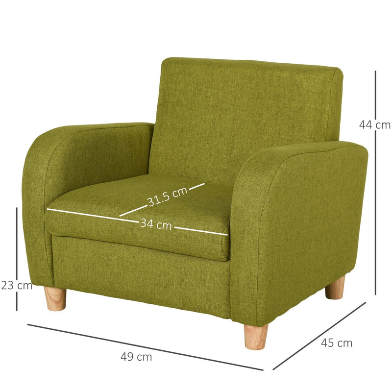 Kids Elevated Linen Upholstered Armchair Green