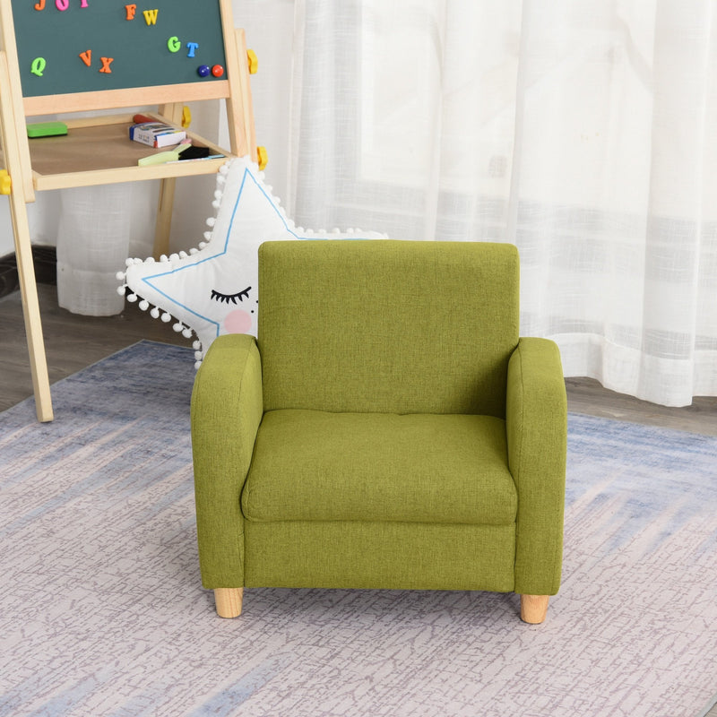 Kids Elevated Linen Upholstered Armchair Green