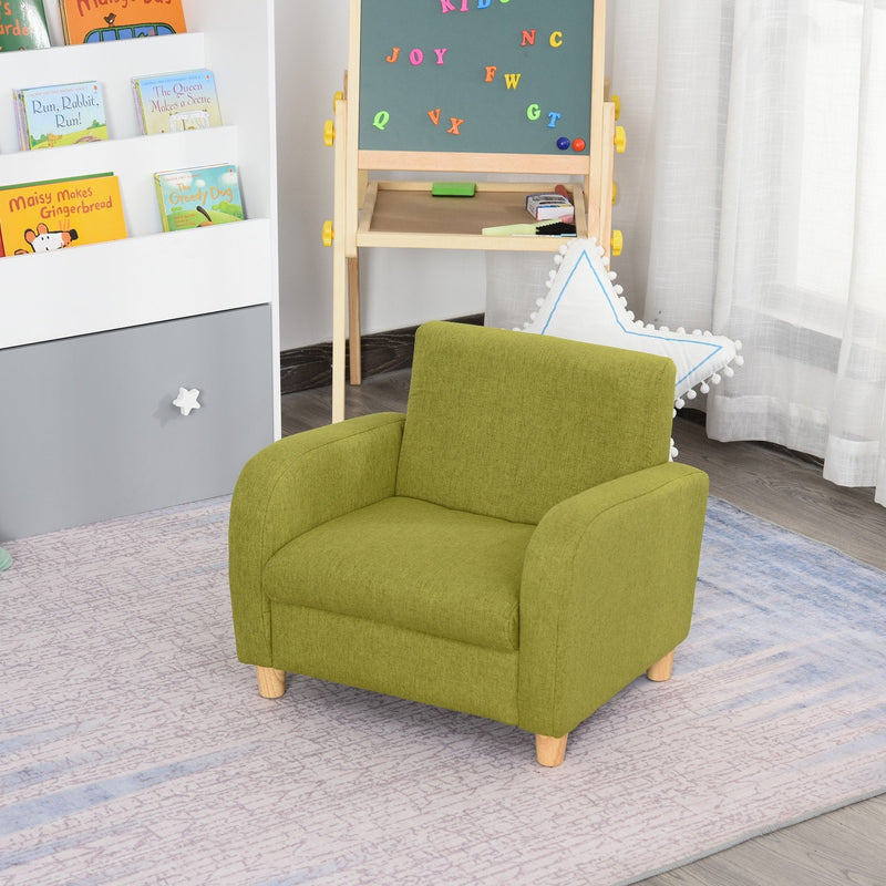 Kids Elevated Linen Upholstered Armchair Green