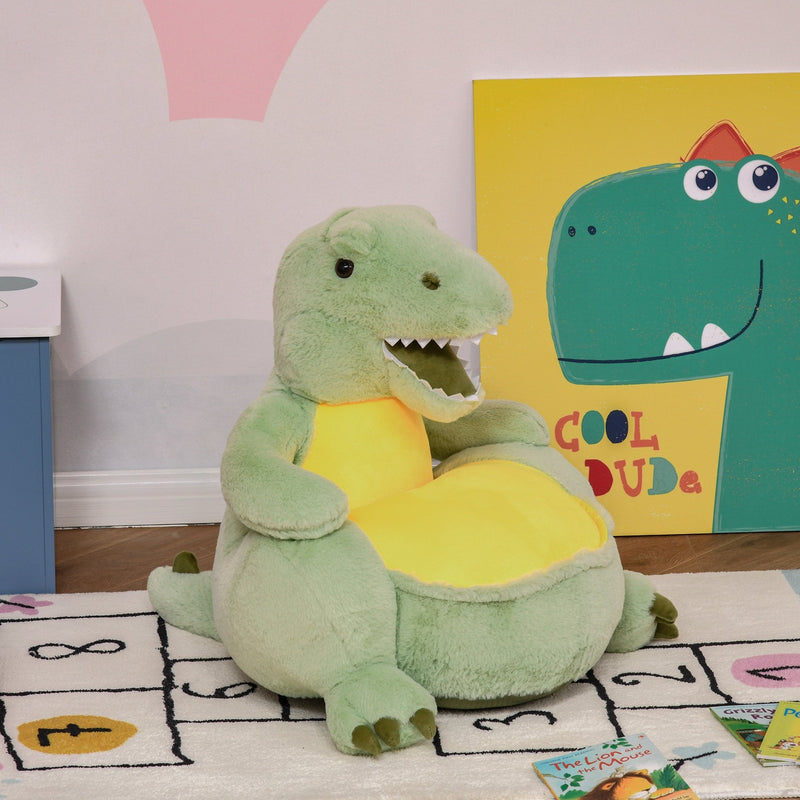 Animal Kids Sofa Chair Cartoon Cute Dinosaur Multi-functional Stuffed with Armrest Flannel PP Cotton 60 x 55 x 59cm Green