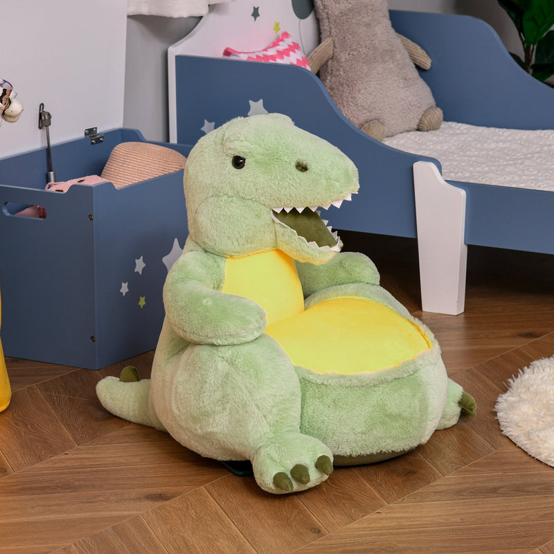 Animal Kids Sofa Chair Cartoon Cute Dinosaur Multi-functional Stuffed with Armrest Flannel PP Cotton 60 x 55 x 59cm Green