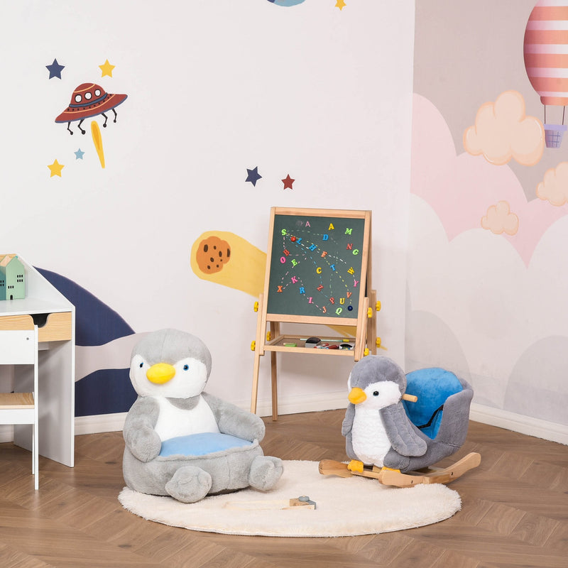 Kids Sofa Chair Children Plush Armchair Stuffed Cute Penguin Toy Support Seat Learning Baby Nest Sleeping Cushion Bed Soft Snuggle Furniture for Feeding Relaxing 59 x 50 x 59cm Grey Animal Cartoon 18-36 months