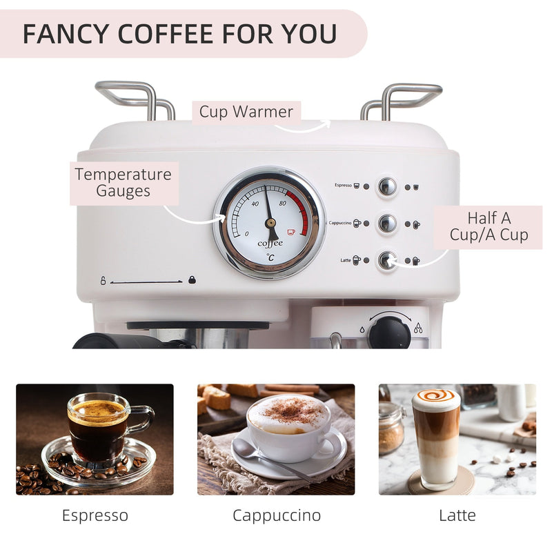 HOMCOM Espresso Machine with Milk Frother Wand, 15-Bar Pump Coffee Maker with 1.5L Removable Water Tank for Espresso, Latte and Cappuccino