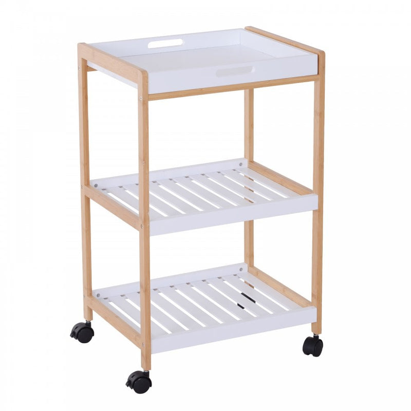 HOMCOM Kitchen Trolley, Bamboo/MDF board, 74.5H cm