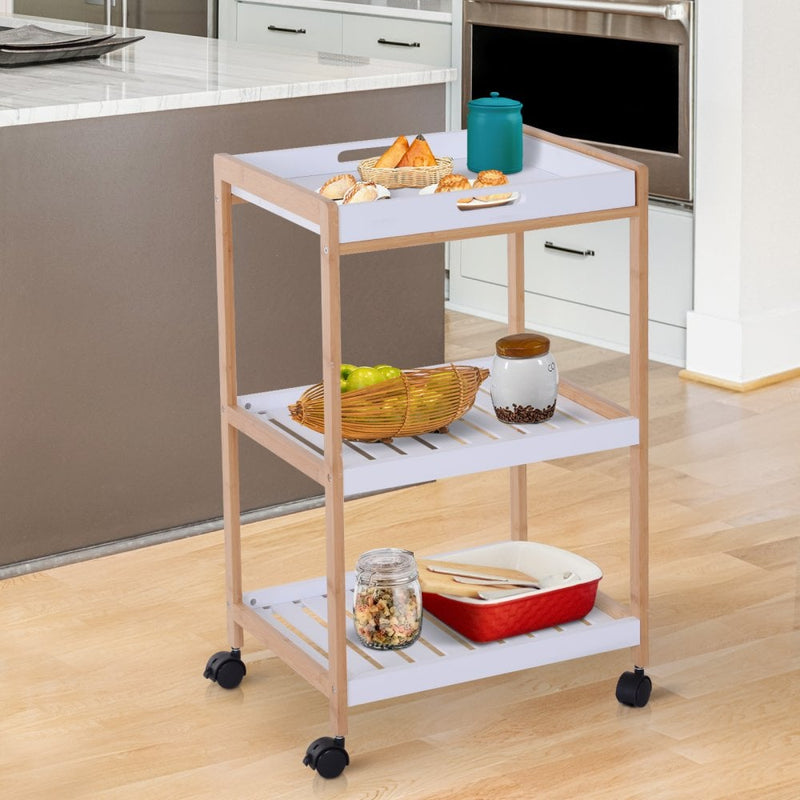 HOMCOM Kitchen Trolley, Bamboo/MDF board, 74.5H cm